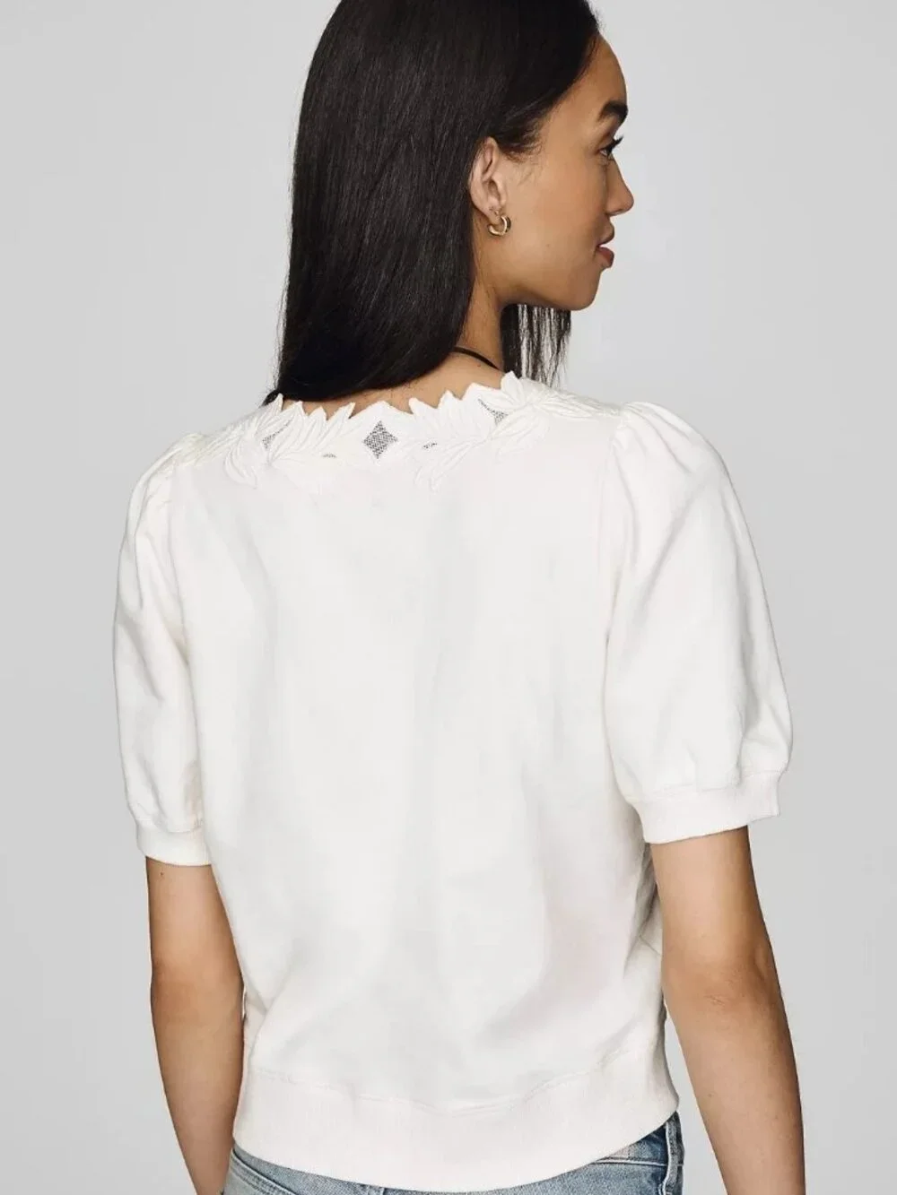 By Anthropologie Deco Crop Pullover Blouse Top White Embroidered Cotton M 290460